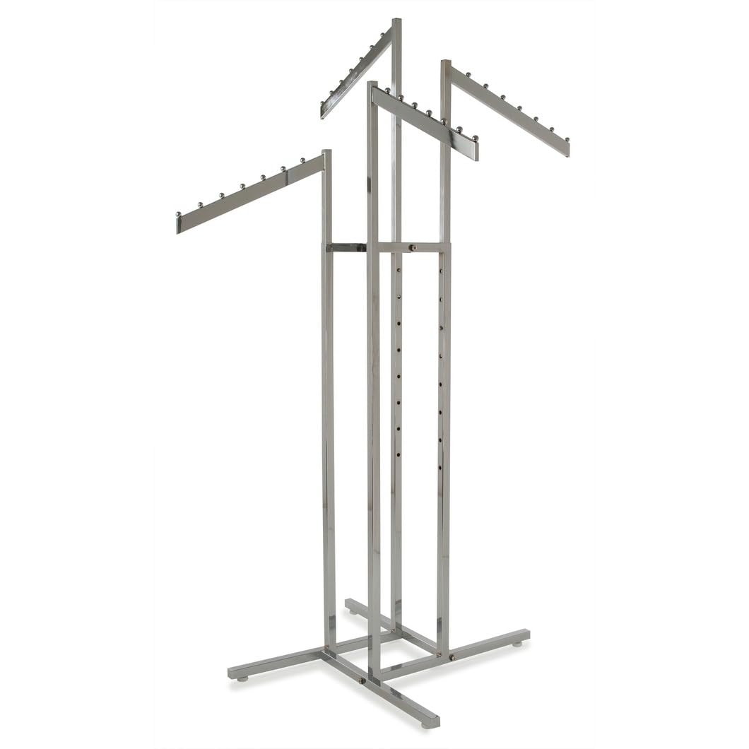 Econoco - Chrome 4-Way Clothing Rack 4 Slant Adjustable Height Arms Square