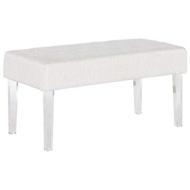 White Crystal Bench Solid Glam Acrylic Glossy Cushion Included Tufted