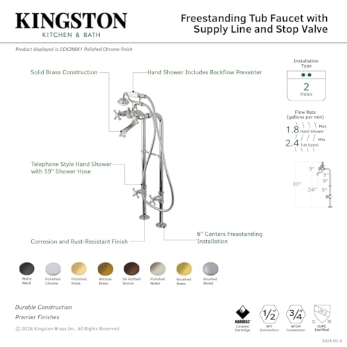 Kingston Brass CCK266K7 Freestanding Tub Faucet Package Brushed Brass 32-5/8