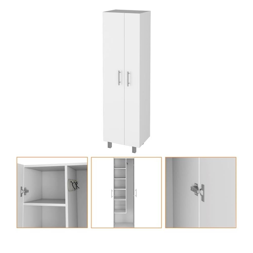 FM FURNITURE Norway Broom Closet Pantry Five Shelves White for Kitchen