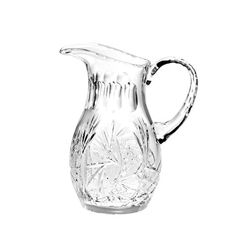 Hand Cut Mouth Blown Crystal Pitcher 52oz. 0.25" Height Made in Europe Clear