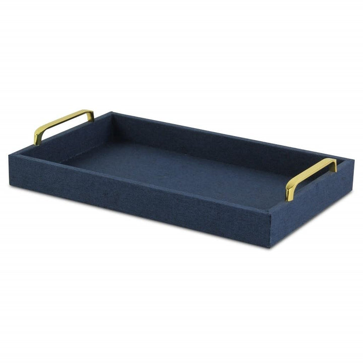 Navy Blue Linen and Wooden Tray 18 W X 14 D 7 H Rectangle Wood Medium