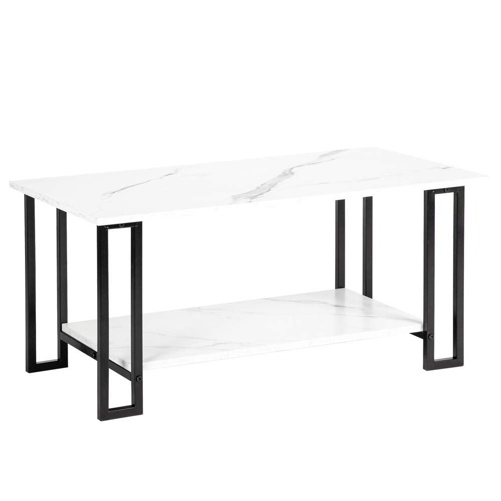 Rectangle Coffee Table| Two Layers 1.5cm Thick MDF Imitation Marble White