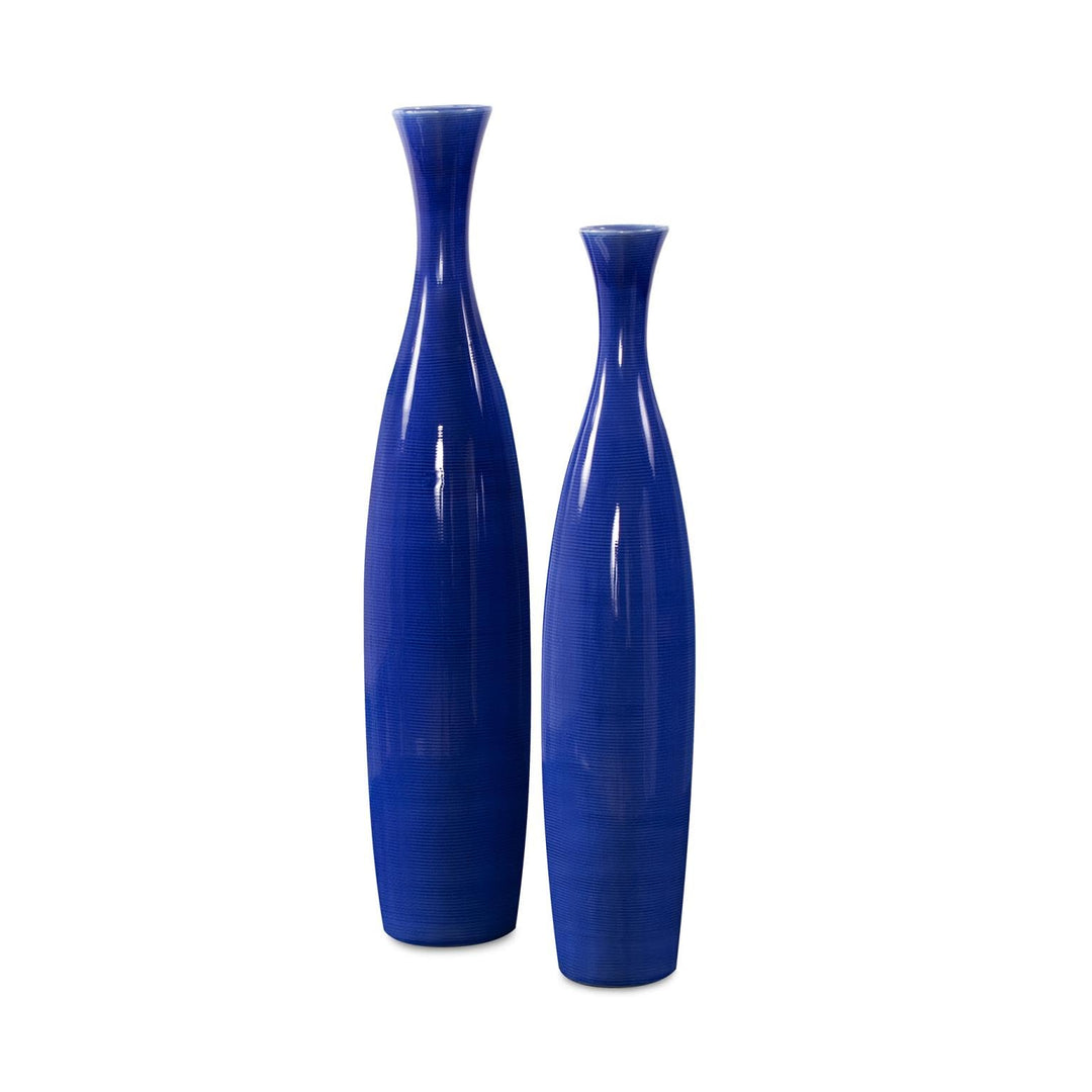 Howard Elliott Cobalt Blue Glazed Ceramic Vase Set 2-Piece (Tall and Small)