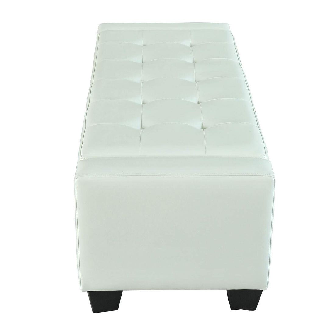 White Faux Leather Storage Ottoman Bench Solid Transitional