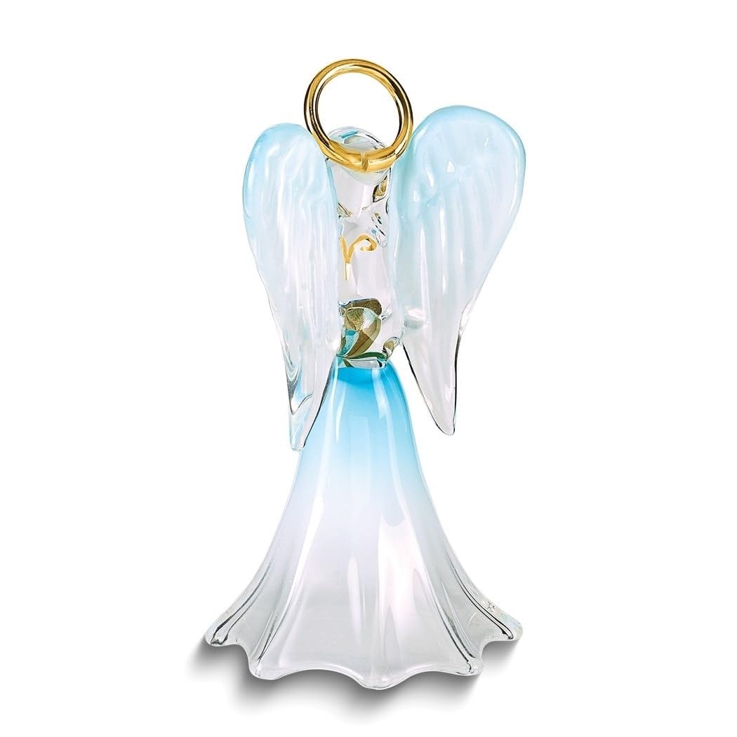 Blue Angel with Crystal Heart Glass Figurine 1.5" X 2.75"