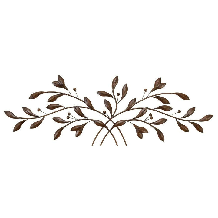 Traditional 20 X 60 Inch Brown Leaves Wall Sculpture by Iron