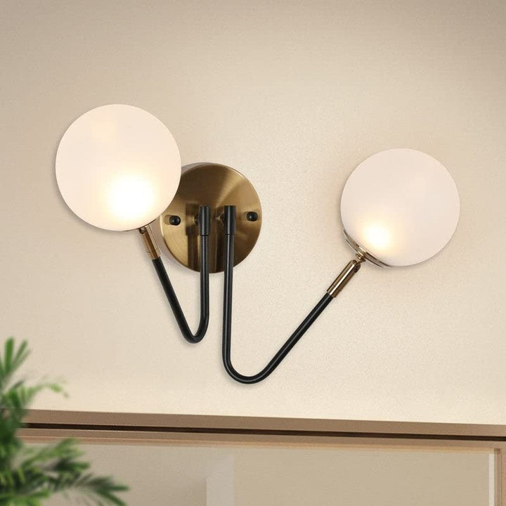 Black Gold 2-Light Led Bathroom Vanity Light Modern Wall Sconce with Frosted 17" L x 8.5" W x 11" H - Black and Brass