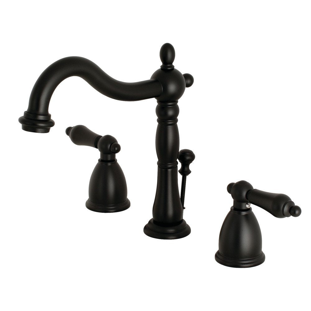 Kingston Brass KB1970AL Heritage 8" Widespread Lavatory Faucet with Brass Pop-Up Matte Black