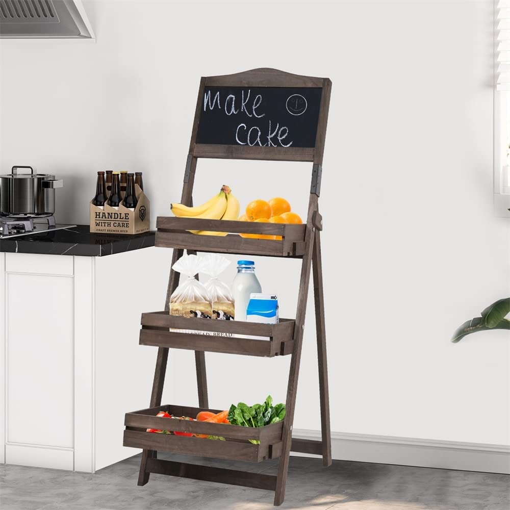 3-Tiered Free Standing Chalkboard Wood Plant Stand Brown Rustic Rectangular - Diamond Home USA