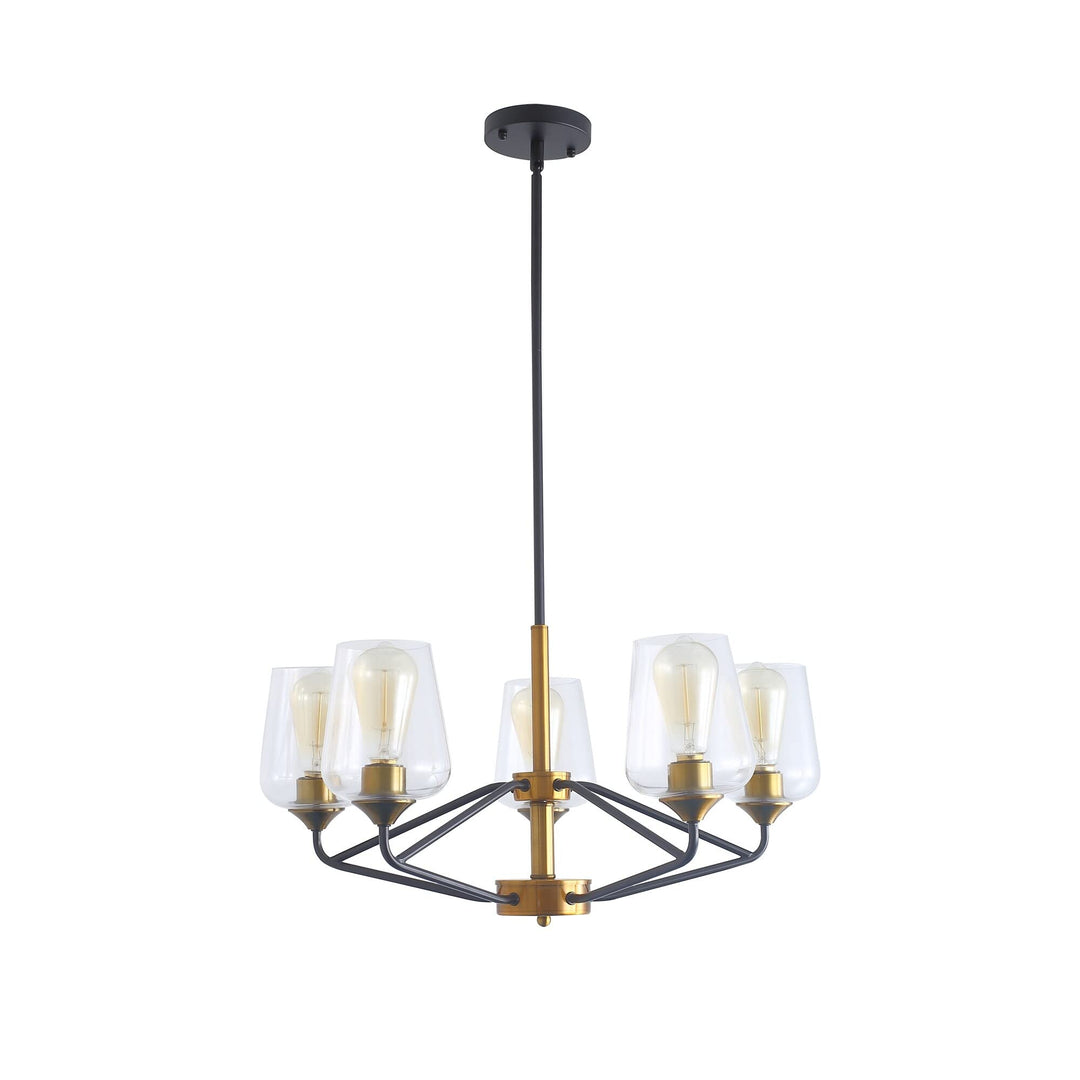 Dining Room Chandelier 5-Light Gold with Clear Glass Shades Modern