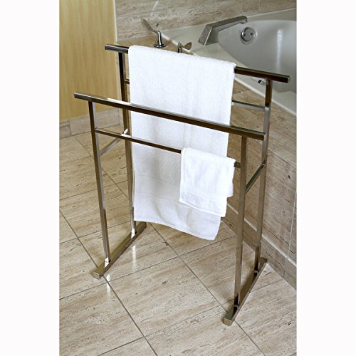 Brass Edenscape Free Standing Pedestal Towel Rack in Satin Nickel Finish