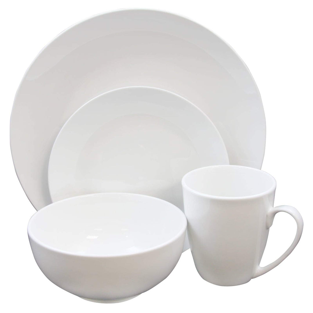 16 Piece Dinnerware Set in White Solid Casual Round Ceramic Microwave Safe