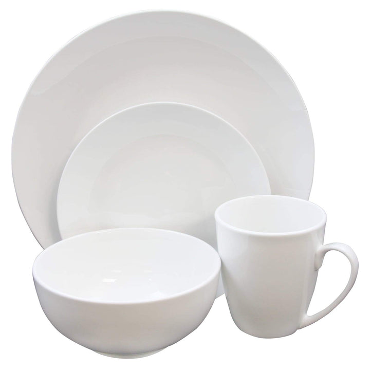 16 Piece Dinnerware Set in White Solid Casual Round Ceramic Microwave Safe