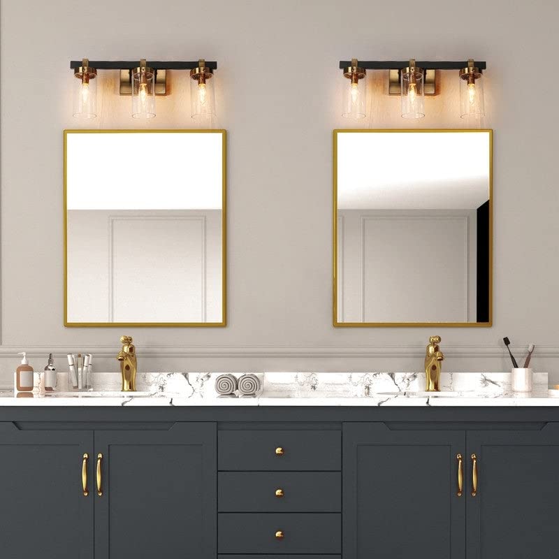 3-light Black Gold Modern Bathroom Vanity Lights with Cylinder Glass 20" L X - Diamond Home USA