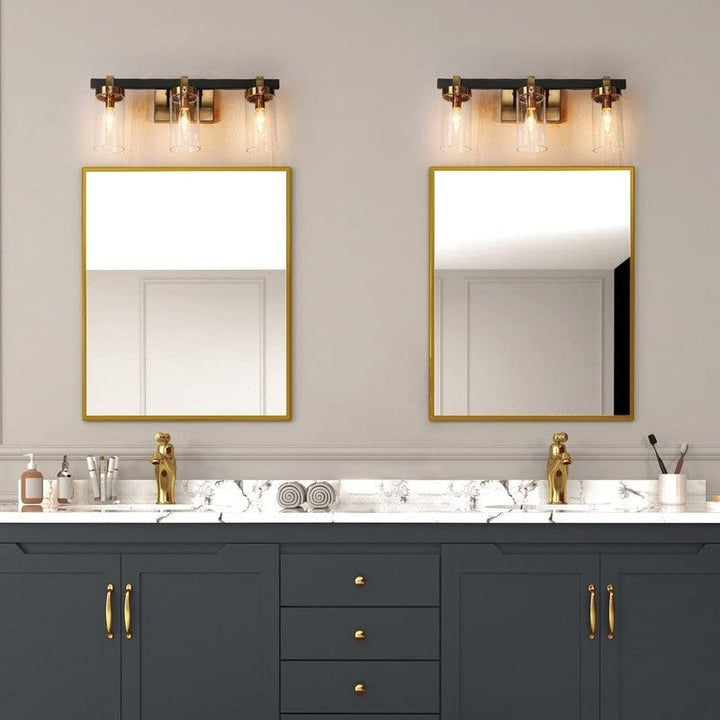 3-light Black Gold Modern Bathroom Vanity Lights with Cylinder Glass 20" L X - Diamond Home USA