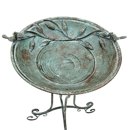 Two Birds Iron Birdbath Green Pedestal