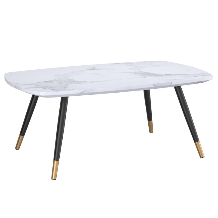 Contemporary DF etal arble Finish Rectangular Coffee Table White odern DF