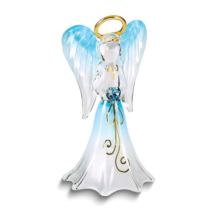 Blue Angel with Crystal Heart Glass Figurine 1.5" X 2.75"