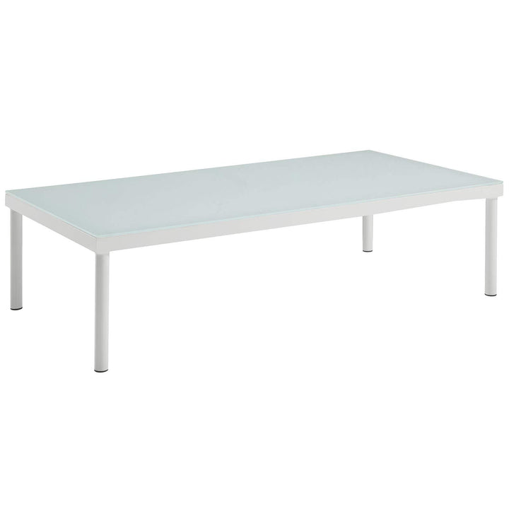 Outdoor Patio Aluminum Coffee Table White Round Glass