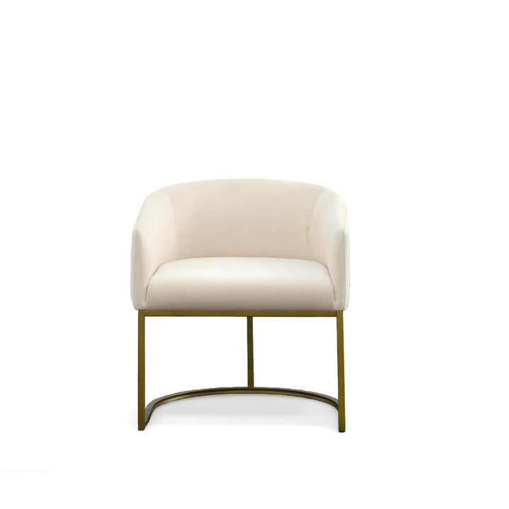 Modern Beige Velvet Brass Dining Chair Contemporary Upholstered Finish