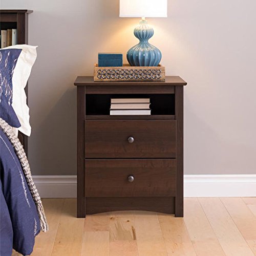 Ellsworth E-2428-ELL Tall 2-Drawer Nightstand (Espresso) with Shelf and