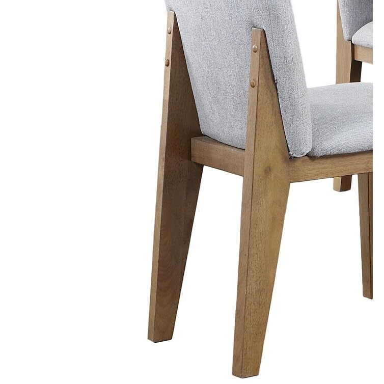 Set of 2 Gray Linen Fabric Dining Chair Grey Modern Contemporary Upholstered Oak