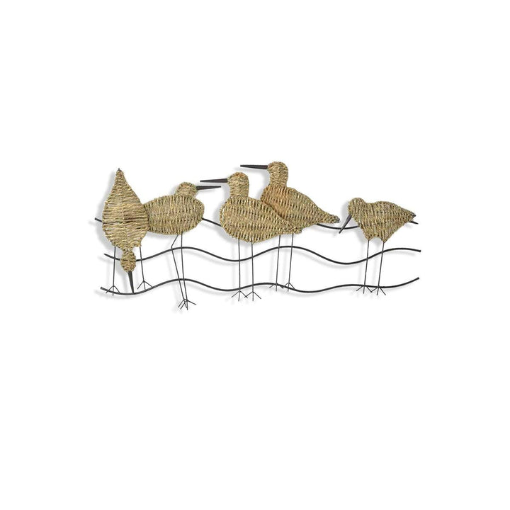 Flock Of Birds Natural Woven Seagrass Wall Art Silver Transitional Metal