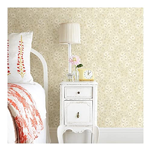 Beige Floral Wallpaper 20.5 X Wildlife Washable