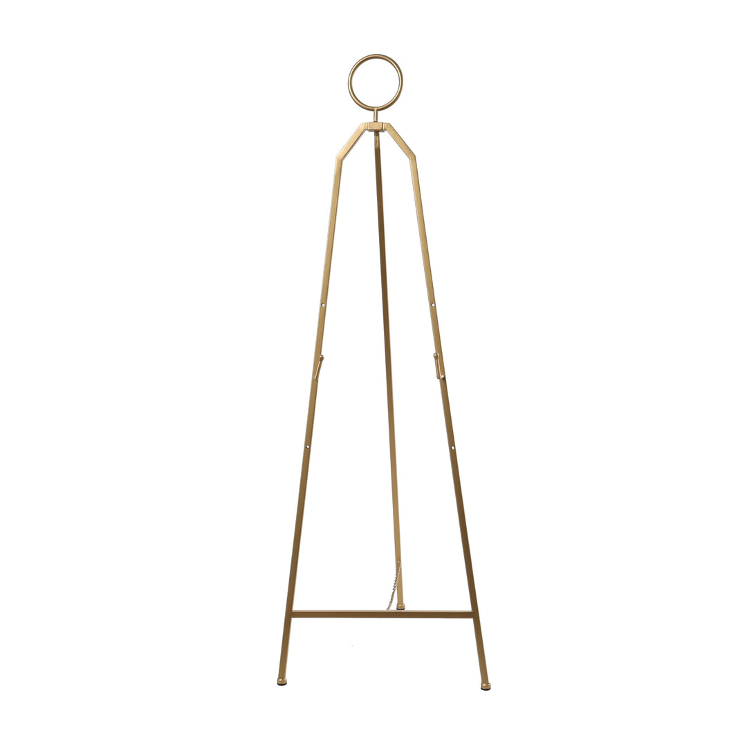 Gold Metal Tall Adjustable Minimalistic Easel with Circular Ring Top Glam Iron