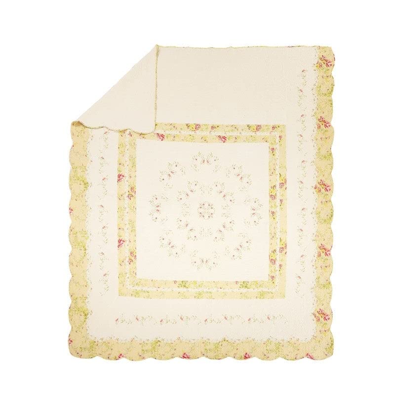 Prairie Bloom King Bedspread Off/White Floral Cottage Cotton 1 Piece