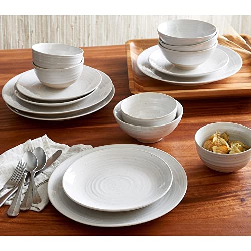 Rustic White 16-Piece Stoneware nnerware Set Textured Casual Round 16 Piece