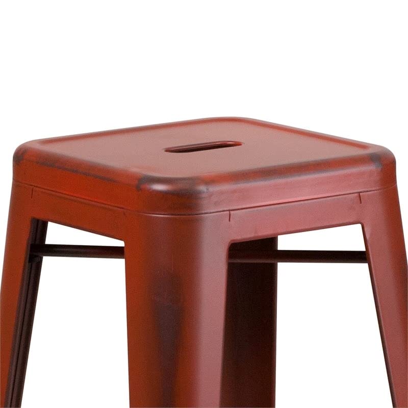 BOWERY HILL 30" Industrial Metal Dining Bar Stool in Kelly Red