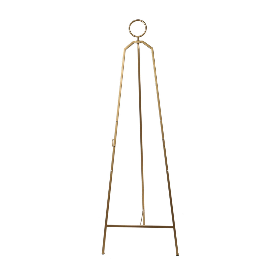 Gold Metal Tall Adjustable Minimalistic Easel with Circular Ring Top Glam Iron