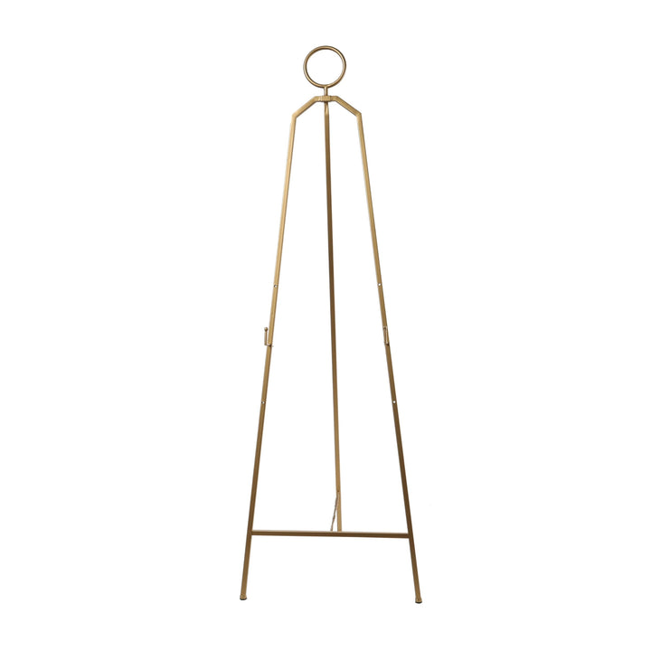 Gold Metal Tall Adjustable Minimalistic Easel with Circular Ring Top Glam Iron