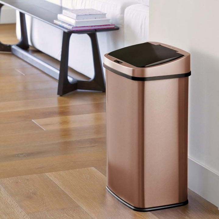 Rectangular Motion Sensor Trash Can 13.2 Gal./50 L Gold Rectangle Plastic