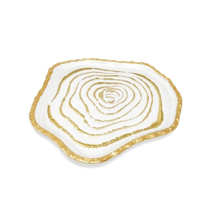 Grained Gold Glass Plates Set Of 4 Stripe Casual Round