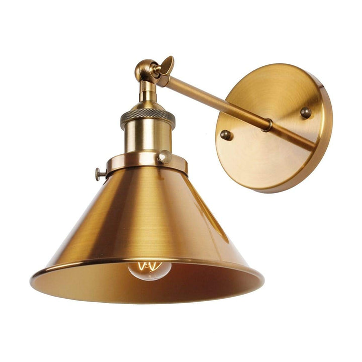 1-Light Wall Sconce with Metal Cone Shade Brass Yellow Industrial Dimmable