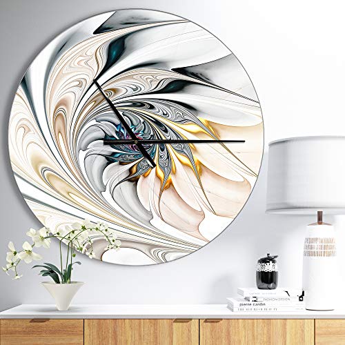 Designart 'White Stained Glass Floral Art' Oversized Modern Metal Clock Large 23 in. wide x 23 in. high