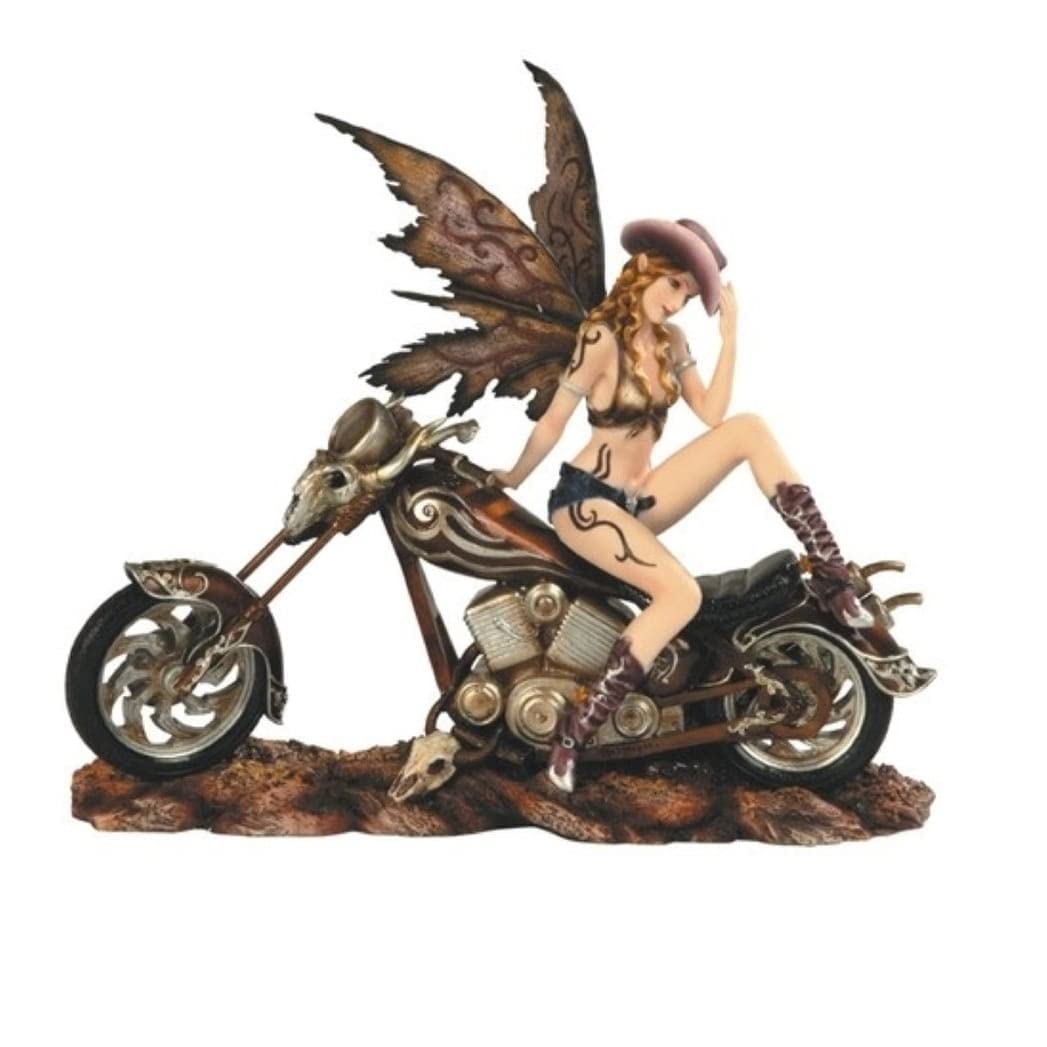 Brown Fairy On Motorcycle Statue Fantasy Decoration Figurine Multi Color