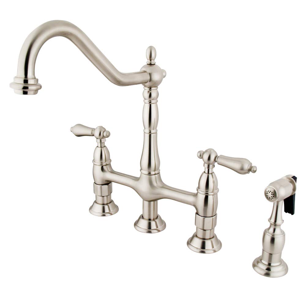 Kingston Brass KS1278ALBS Heritage Bridge Kitchen Faucet 8-3/4" Brushed Nickel