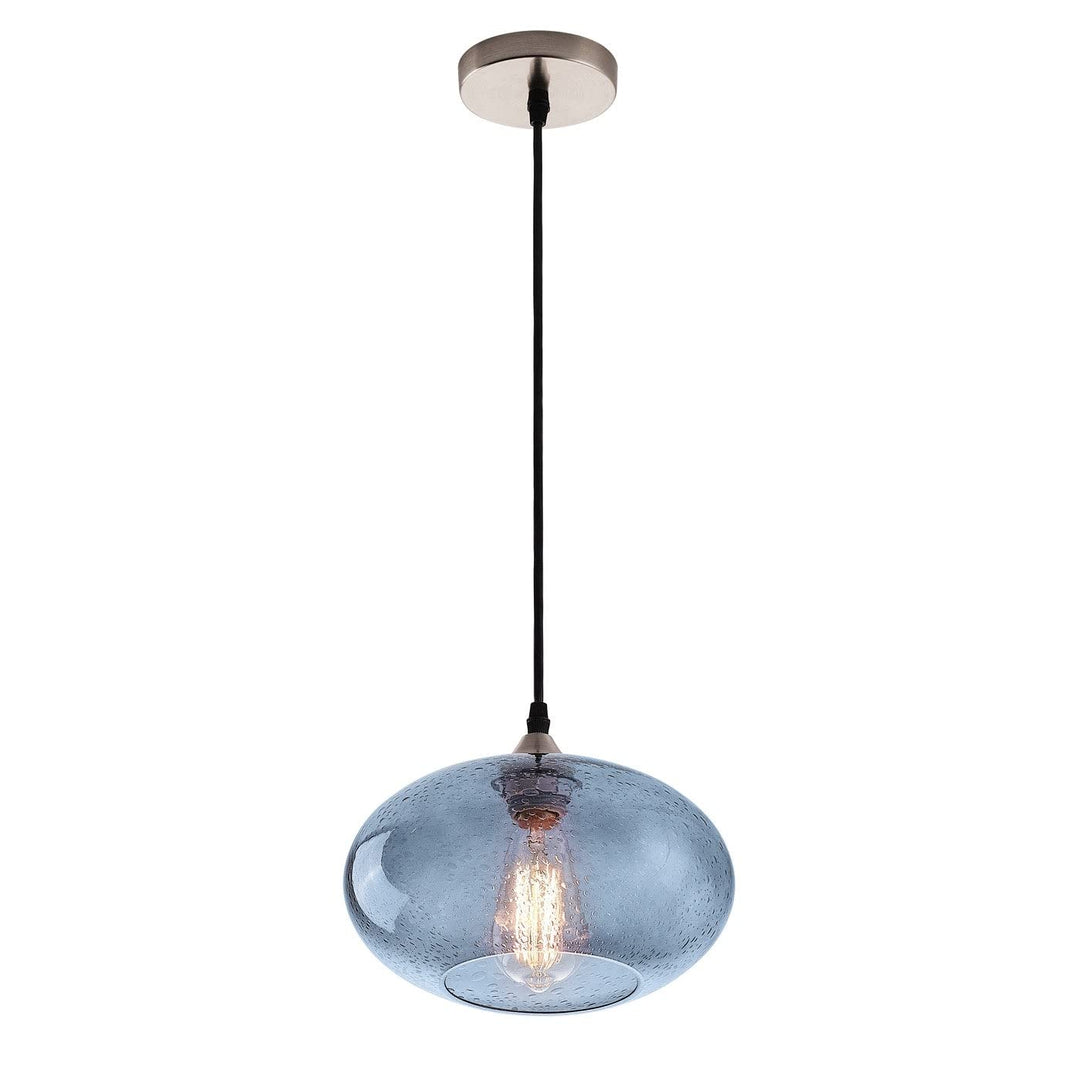 Farmhouse 1-Light Blue Bubble Glass Design Brushed Nickel Iron Dimmable