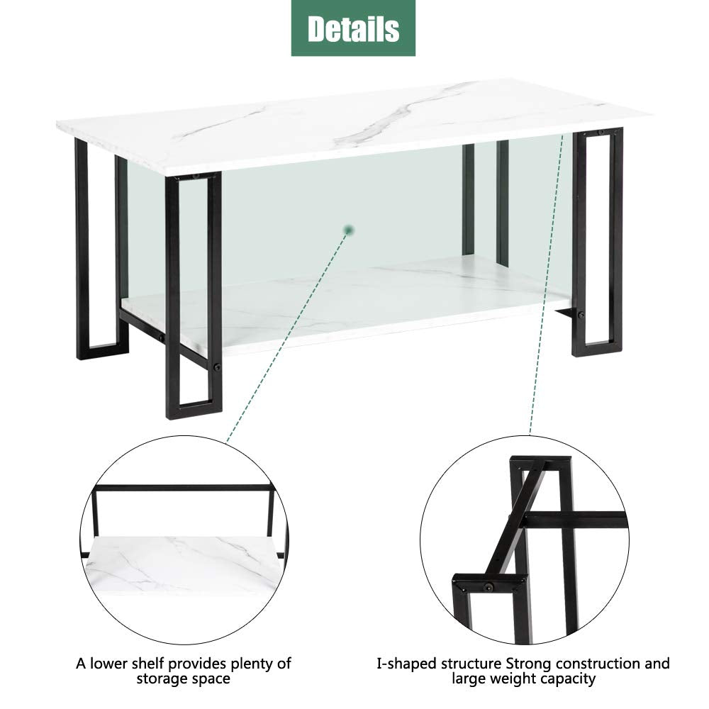 Rectangle Coffee Table| Two Layers 1.5cm Thick MDF Imitation Marble White