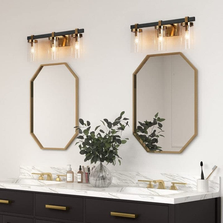 3-light Black Gold Modern Bathroom Vanity Lights with Cylinder Glass 20" L X - Diamond Home USA