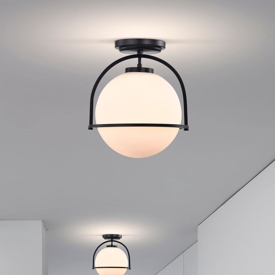 12 Inch Modern Semi-flush Mount Ceiling Lighting Black Contemporary Glass - Diamond Home USA