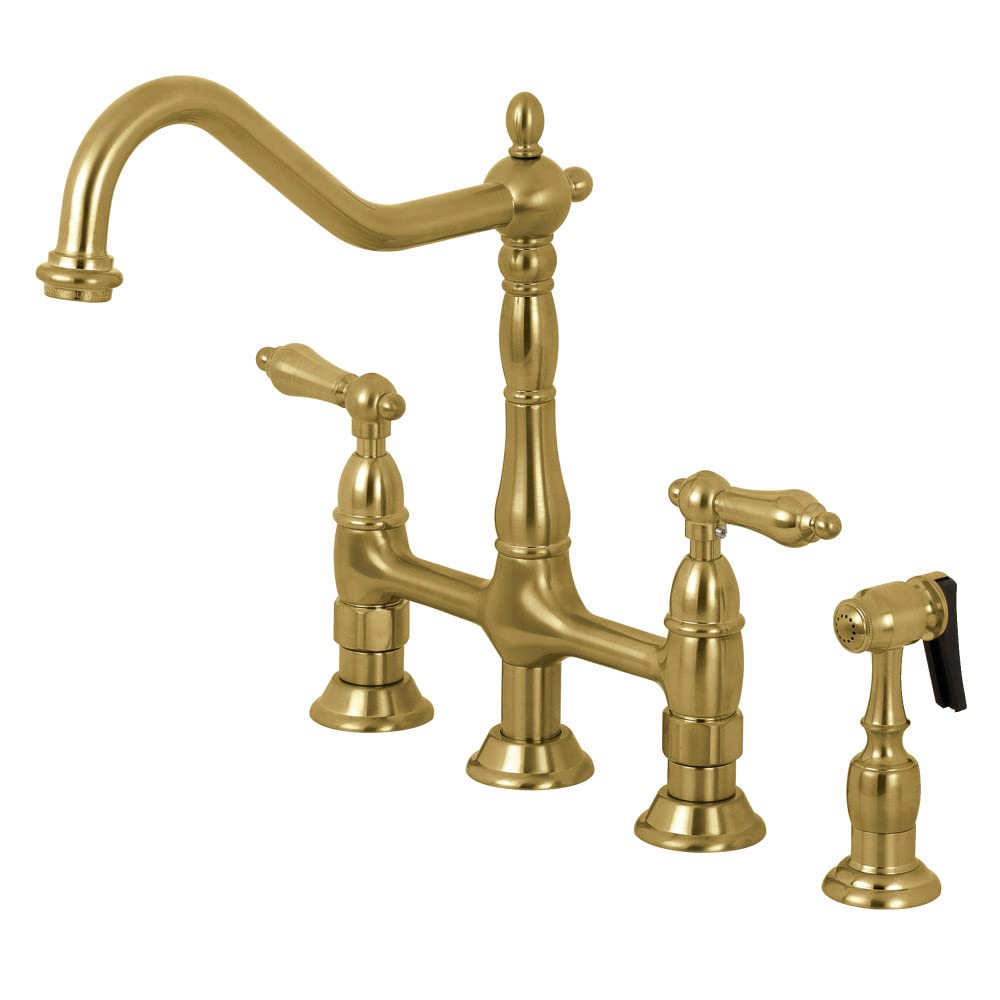 Kingston Brass KS1277ALBS Heritage 8-Inch Kitchen Bridge Faucet with Brass Brushed Brass