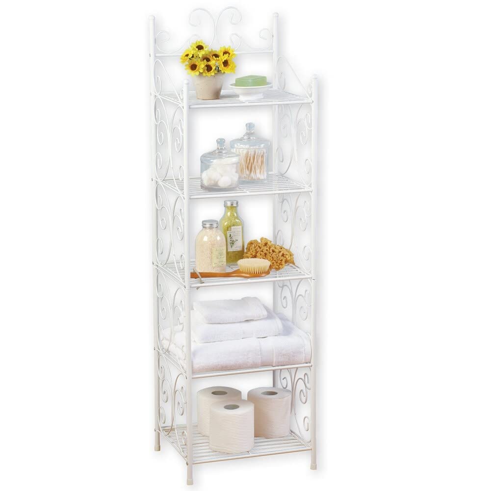 Scrollwork 5 Tier Storage Shelf X White Traditional Metal Painted