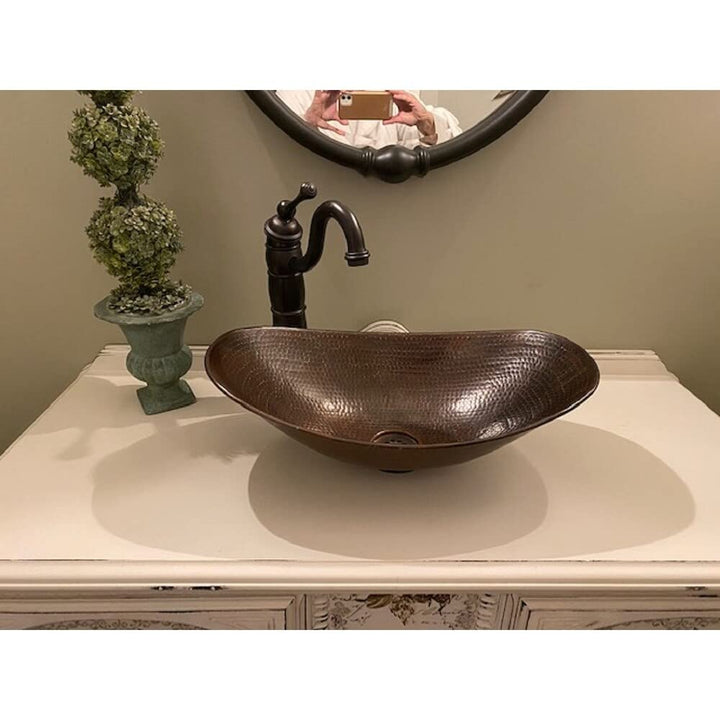 17" Oval Slipper Style Copper Vessel athroom Sink In Aged X 11" 4" 5" On Ends - Diamond Home USA