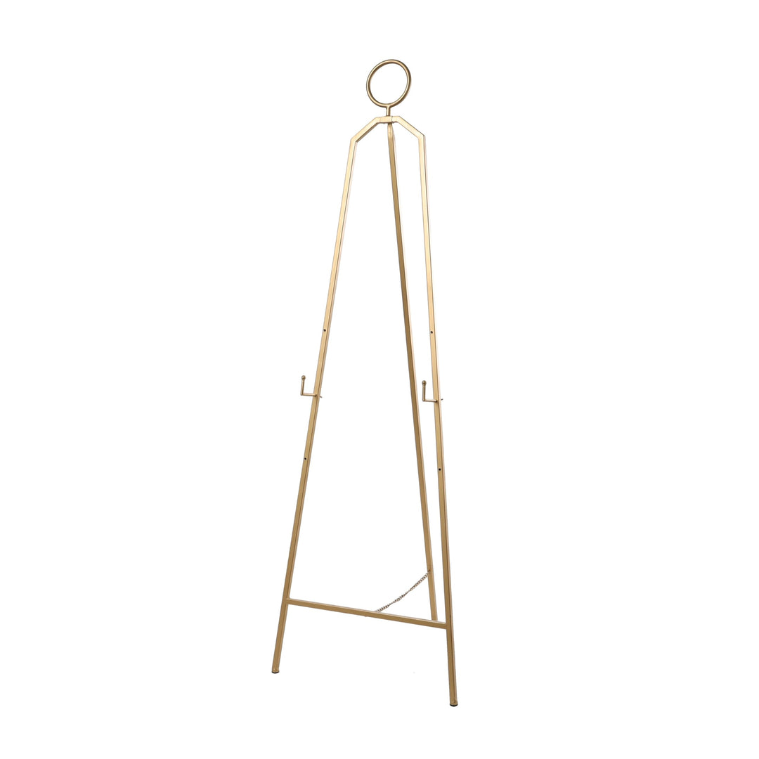 Gold Metal Tall Adjustable Minimalistic Easel with Circular Ring Top Glam Iron