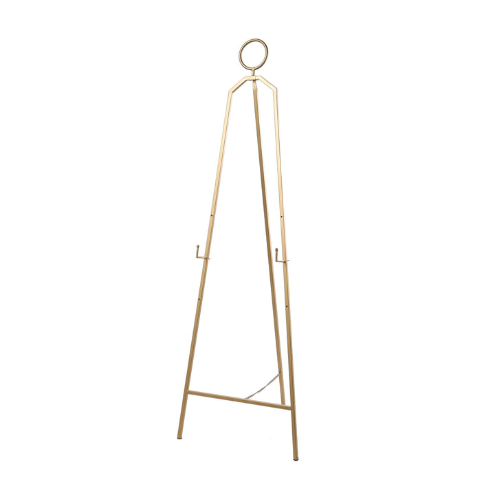 Gold Metal Tall Adjustable Minimalistic Easel with Circular Ring Top Glam Iron